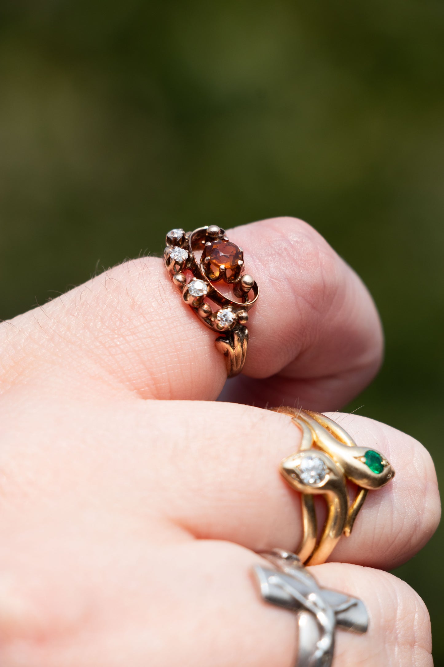Antique 14k Citrine and Old Mine Cut Diamond Ring