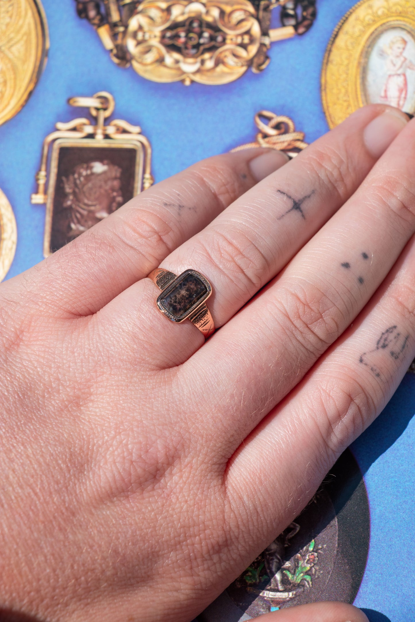 Antique 14k Moss Agate Ring
