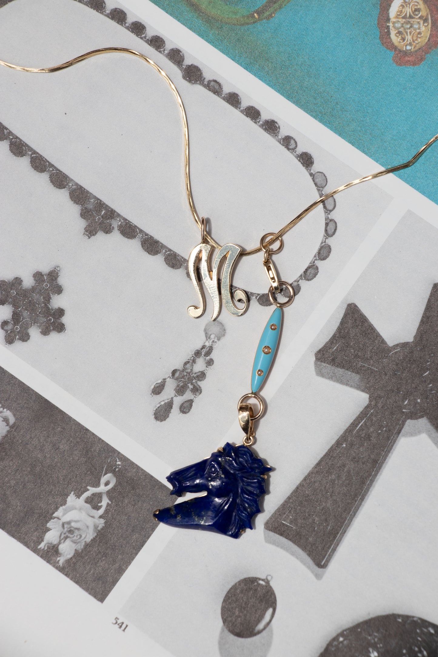 14k Carved Lapis Horse Head Pendant