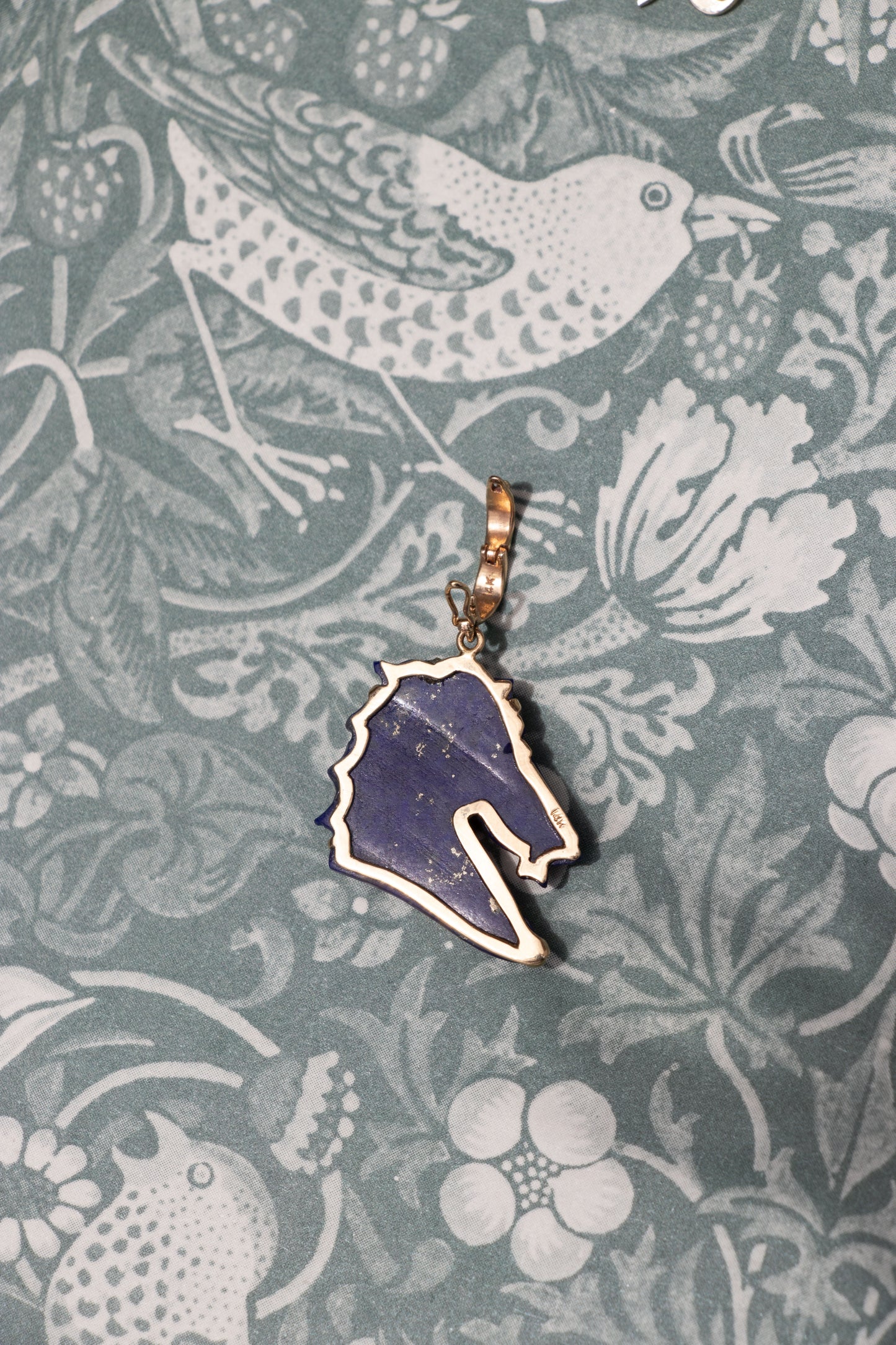 14k Carved Lapis Horse Head Pendant