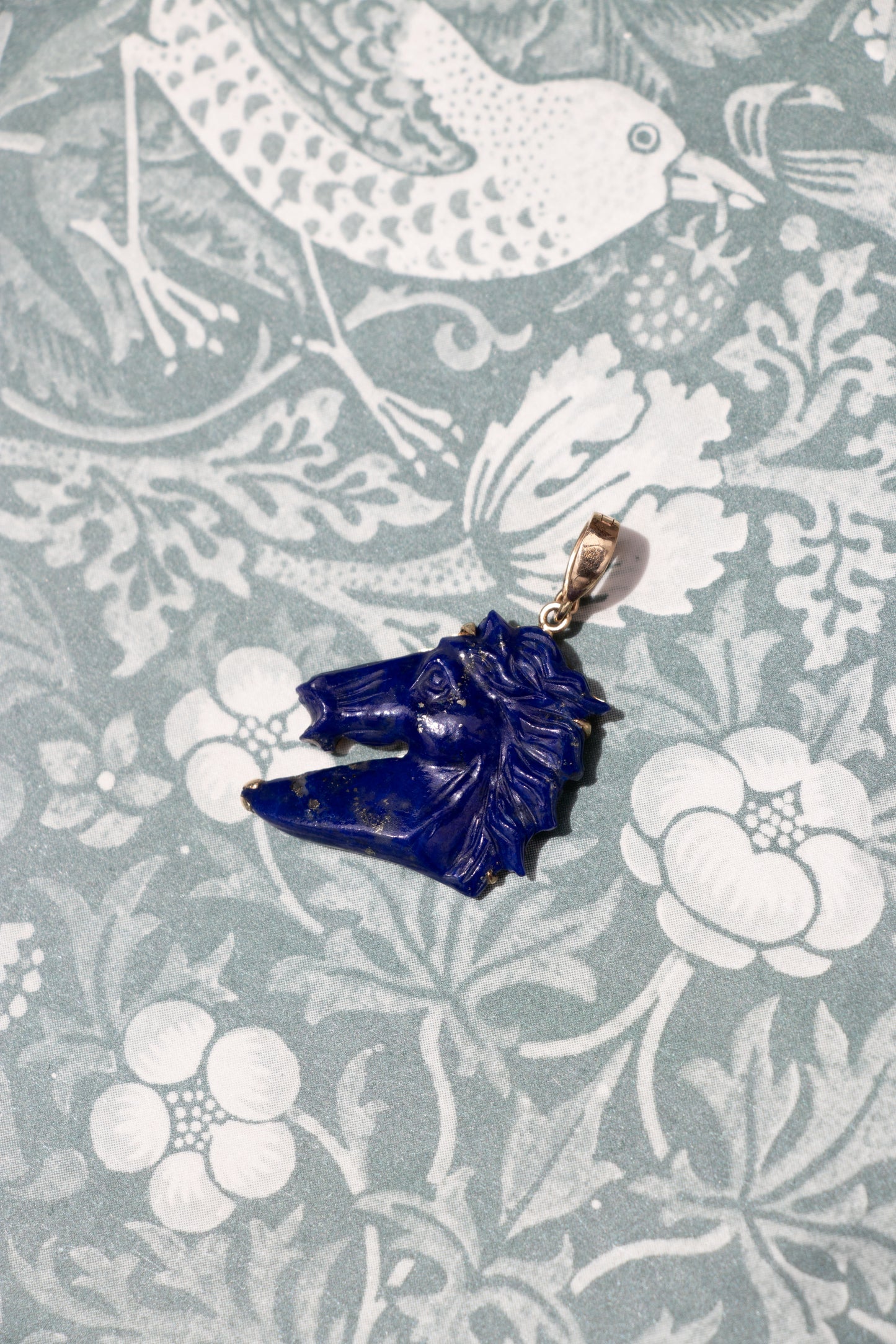 14k Carved Lapis Horse Head Pendant
